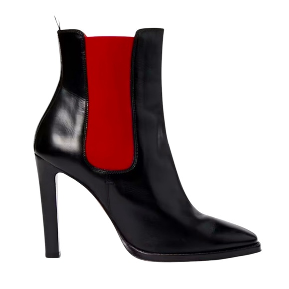 Ralph Lauren Zoie Calfskin Bootie Women’s Size 9.5 Black Red Leather - Picture 1 of 10